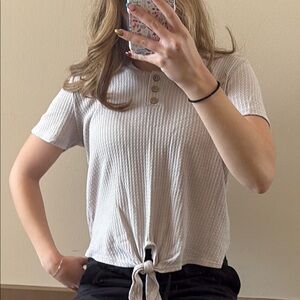 White Button-Front Tie Top